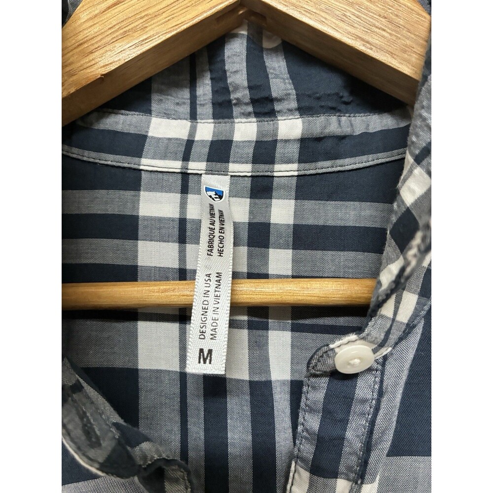 Kuhl Women’s Medium Blue And White Button Down Light Cropped Short Sleeve - Picture 4 of 13